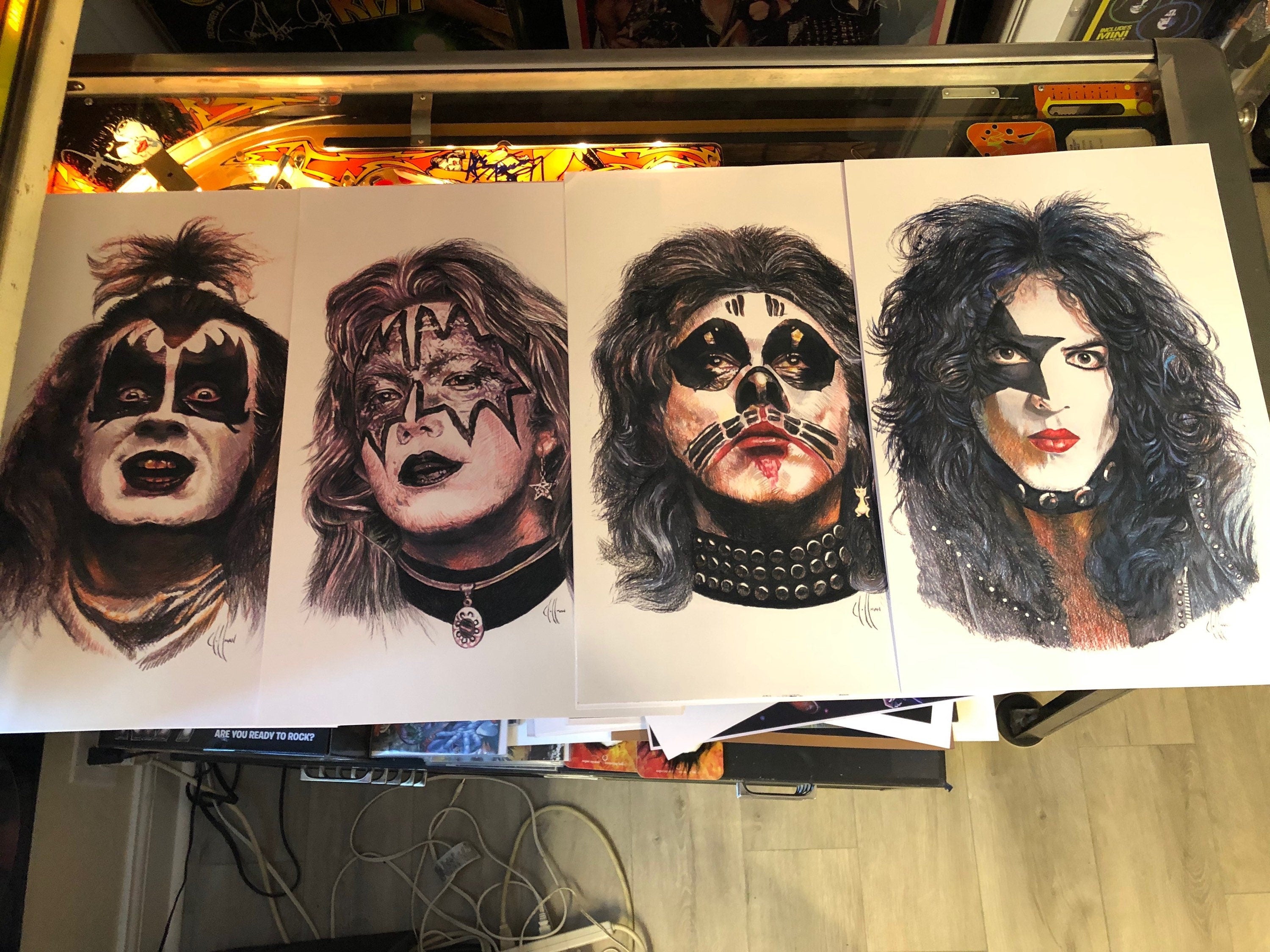 KISS First Debut Album Band Drawings from Chris Hoffman Art